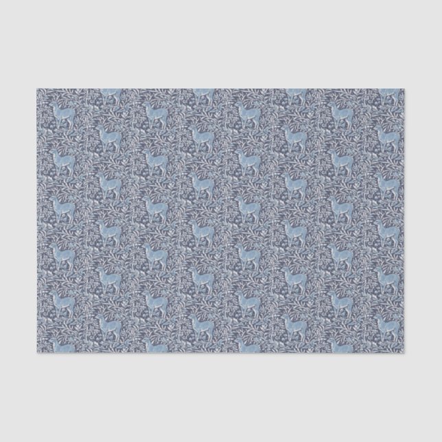 Blue White Deer Intricate Nature Weihnachtsmuster Seidenpapier (Vorderseite)