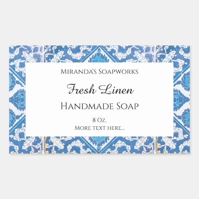 Blue White Delft Cornflower Editable Soap Stickers (Vorderseite)