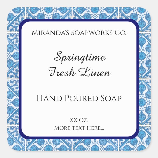 Blue White Delft Cornflower Editable Soap Stickers (Vorderseite)