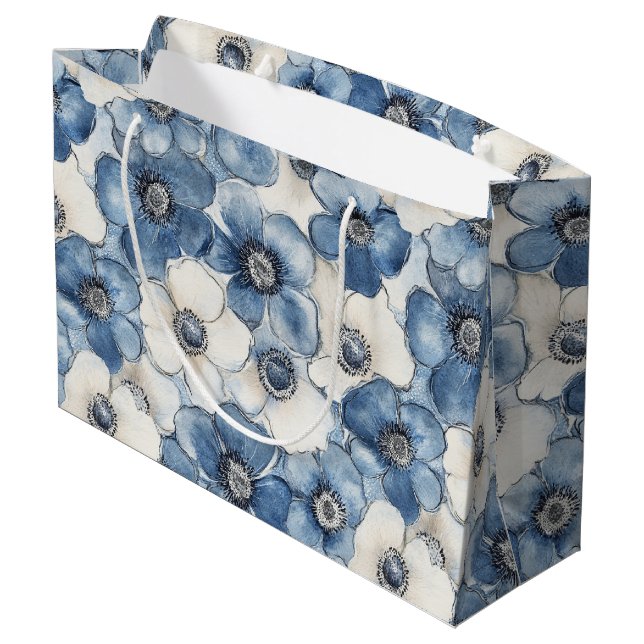 Blue White Denim Blume Geburtstag Große Geschenktüte (Rückseite Schrägansicht)