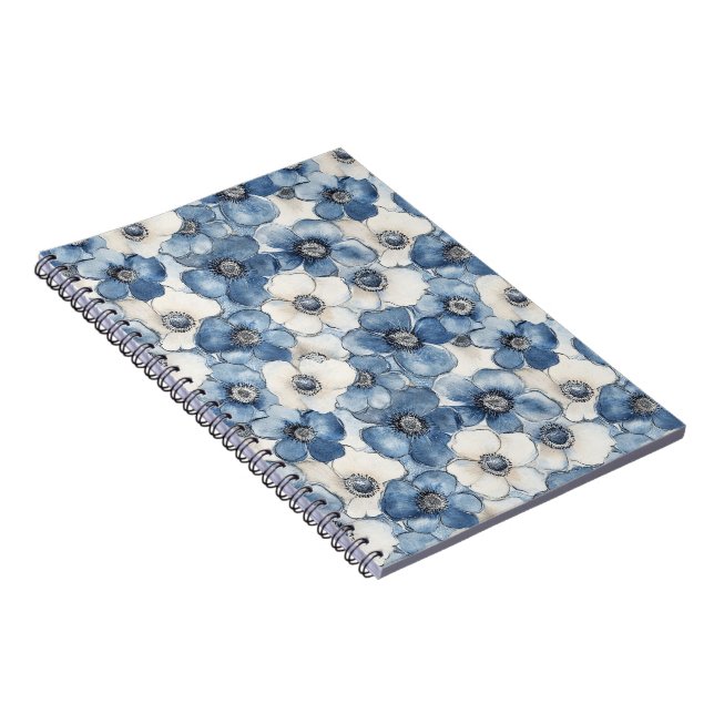 Blue White Denim Blume Notizblock (Rechte Seite)