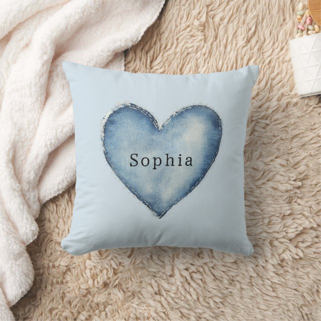 Blue White Denim Heart Kissen (Decke)