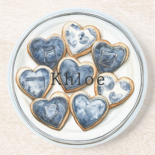Blue White Denim Hearts Getränkeuntersetzer