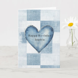 Blue White Denim Jean Heart Personalisierter Name Karte