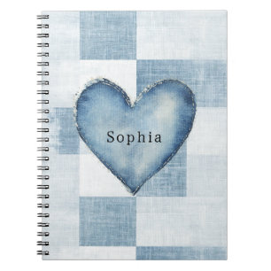 Blue White Denim Jean Heart Personalisierter Name Notizblock