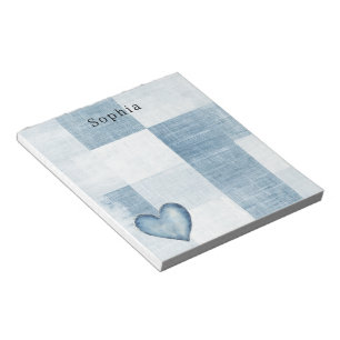 Blue White Denim Jean Heart Personalisierter Name Notizblock