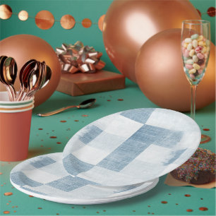 Blue White Denim Jean Stripes Birthday Pappteller