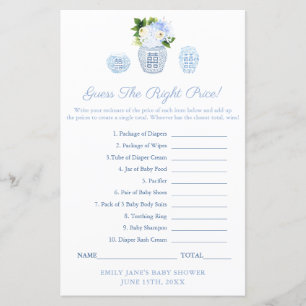 Blue & White Devinez Le Prix Baby shower Carte de 