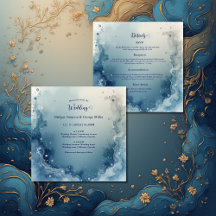 blue white Dreamy coastal marble ink wedding