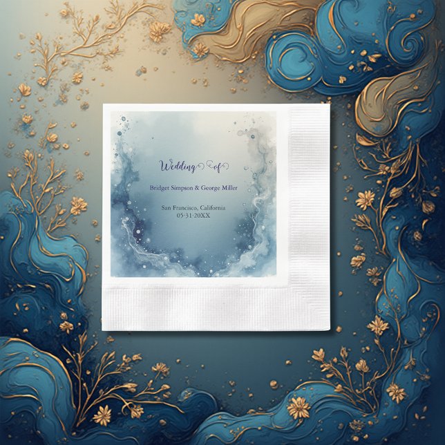 blue white Dreamy coastal marble ink wedding Serviette (Von Creator hochgeladen)