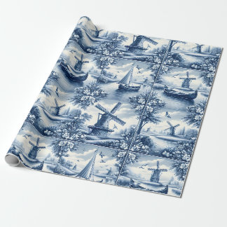 Blue & White Dutch Landscape Pattern • Tile-Inspir Geschenkpapier