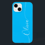 Blue White Elegant Calligraphy Script Name Case-Mate iPhone 14 Hülle<br><div class="desc">Blue White Elegant Calligraphy Script Custom Personalisiert Name iPhone 14 Smart Phone Cases zeichnen sich durch ein modernes und trendiges,  einfaches und stilvolles Design aus,  mit Ihrem personalisierten Namen in eleganter handgeschriebener Schrift Typografie auf blauem Hintergrund. Entworfen von ©Evco Studio www.zazzle.com/store/evcostudio</div>