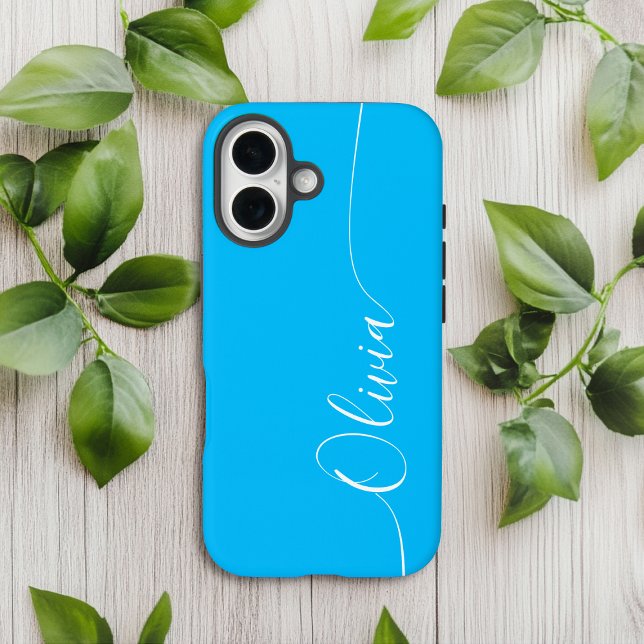 Blue White Elegant Calligraphy Script Name Case-Mate iPhone 14 Hülle (Von Creator hochgeladen)