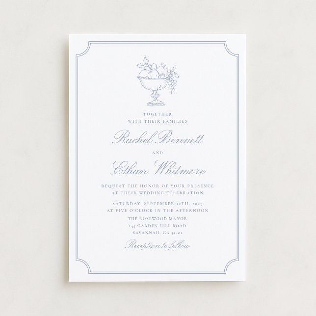Blue & White Elegant Frame Wedding Invitation (Créateur téléchargé)