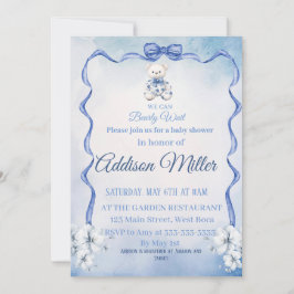 Blue&White Elegante Blume, wir können frühzeitig w Einladung