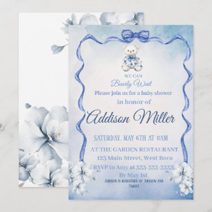 Blue&White Elegante Blume, wir können frühzeitig w Einladung