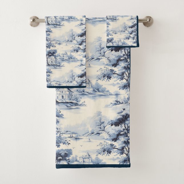 Blue & White English Toile Badhandtuch Set (Insitu)