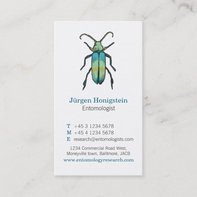 Blue & White Entomologen Insektenkarte Visitenkarte (Vorderseite)
