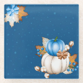 BLUE & WHITE FALL PUMPKINS & AUTUMNBLÄTTEN GLASUNTERSETZER