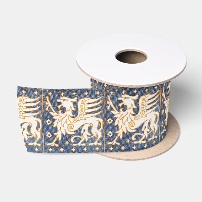 BLUE WHITE FANTASY GRIFFINS SATINBAND (Spule)