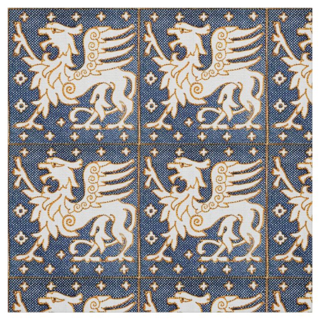 BLUE WHITE FANTASY GRIFFINS STOFF (Muster)