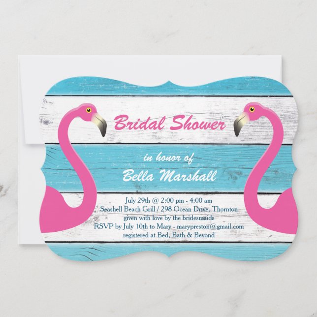 Blue & White Flamingo Bridal Dusche Einladung (Vorderseite)