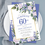 Blue White Floral 60. Geburtstag Überraschung Part Einladung<br><div class="desc">Ehre eine besondere Frau mit dieser eleganten und weiblichen 60. Geburtstagsüberraschung Party Einladung. Überraschung und die 60. sind in großem blauen Text geschrieben. Die Geburtstagsfeier folgt. Der Name des geehrten Gastes ist auch in blauen Hauptstädte zu finden. Die Details der Geburtstagsfeier sind von einem schicken goldenen Rahmen umgeben. Die Blumenelemente...</div>