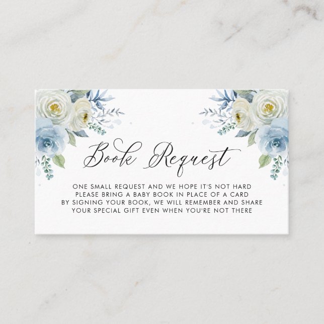 Blue & White Floral Baby Showkarte Platzkarte (Vorderseite)