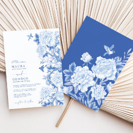 Blue White Floral Birds Chinoiserie Garden Hochzei Einladung
