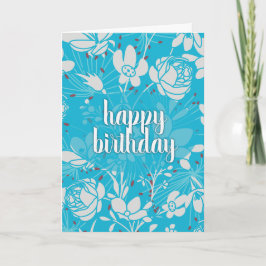 Blue & White Floral Birthday Karte