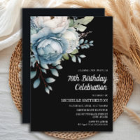 Blue White Floral Black Women's 70. Geburtstag