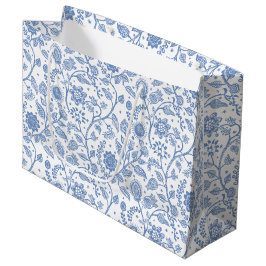 Blue White Floral Boho Botanical Pattern Whimsical Große Geschenktüte