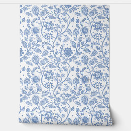 Blue White Floral Botanical Pattern Modern Boho Tapete