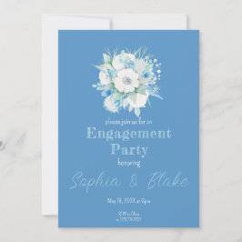 Blue & White Floral Bouquet Blue Engagement Party Einladung