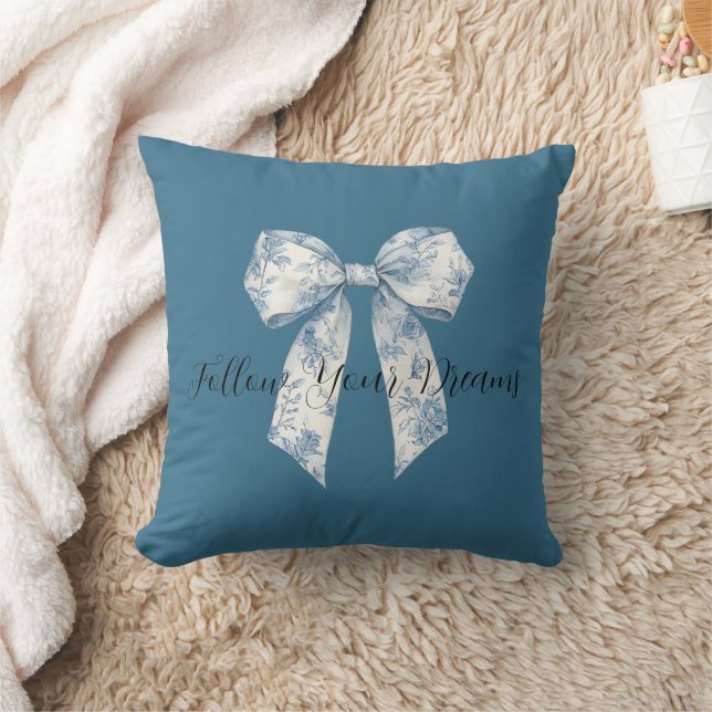 Blue White Floral Bow Christmas Kissen (Decke)