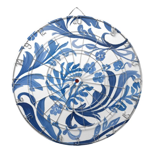 Blue & White Floral Design | Chinoiserie Pattern Dartscheibe (vorne)
