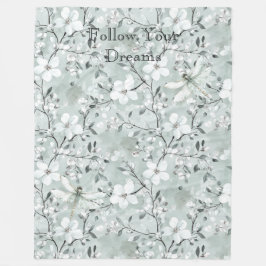Blue White Floral Dragonflies Fleecedecke
