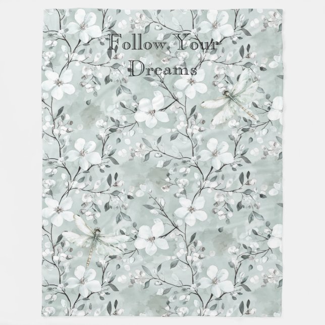 Blue White Floral Dragonflies Fleecedecke (Vorderseite)