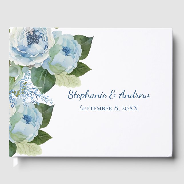 Blue White Floral Elegante Wedding Guest Book Gästebuch (Vorderseite)