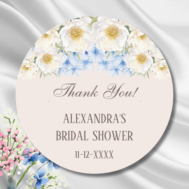Blue white floral Garden Brautparty Vielen Dank Runder Aufkleber (Von Creator hochgeladen)