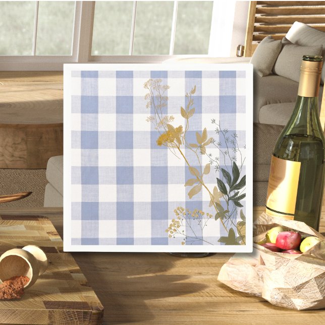 Blue White Floral Gingham Kariert Country Bauernho Serviette (Von Creator hochgeladen)