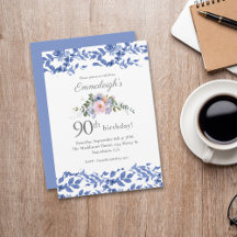 Blue White Floral Happy Birthday