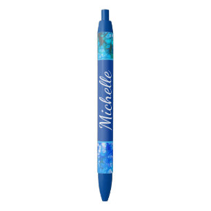 Blue White Floral Moderne Blume personalisieren Kugelschreiber