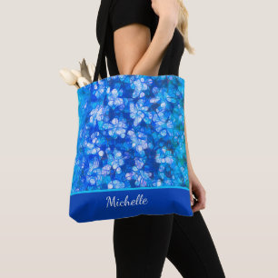Blue White Floral Moderne Blume personalisieren Tasche
