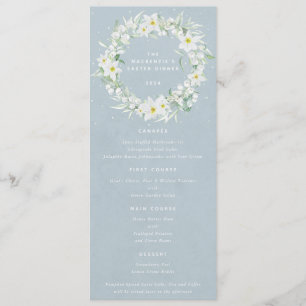 Blue White Floral Oaster Kranz Flat 4 Course Menükarte