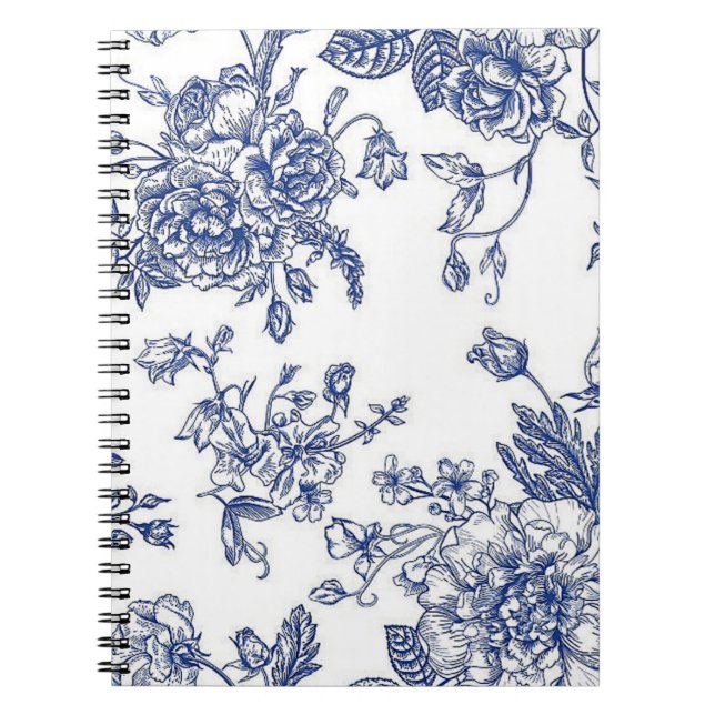 Blue & White Floral Spiral Foto Notebook Notizblock (Vorderseite)