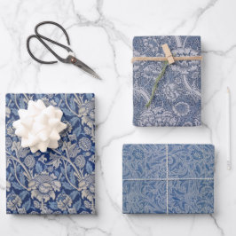 Blue White Floral Vintag William Morris Muster Geschenkpapier Set