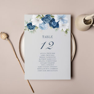 Blue White Floral Wedding Chart Card Karte
