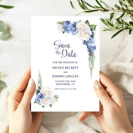 Blue White Floral Wedding Save the Date