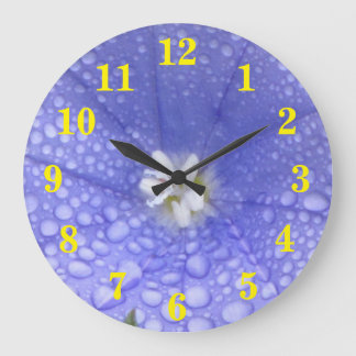 Blue White Flower Große Wanduhr